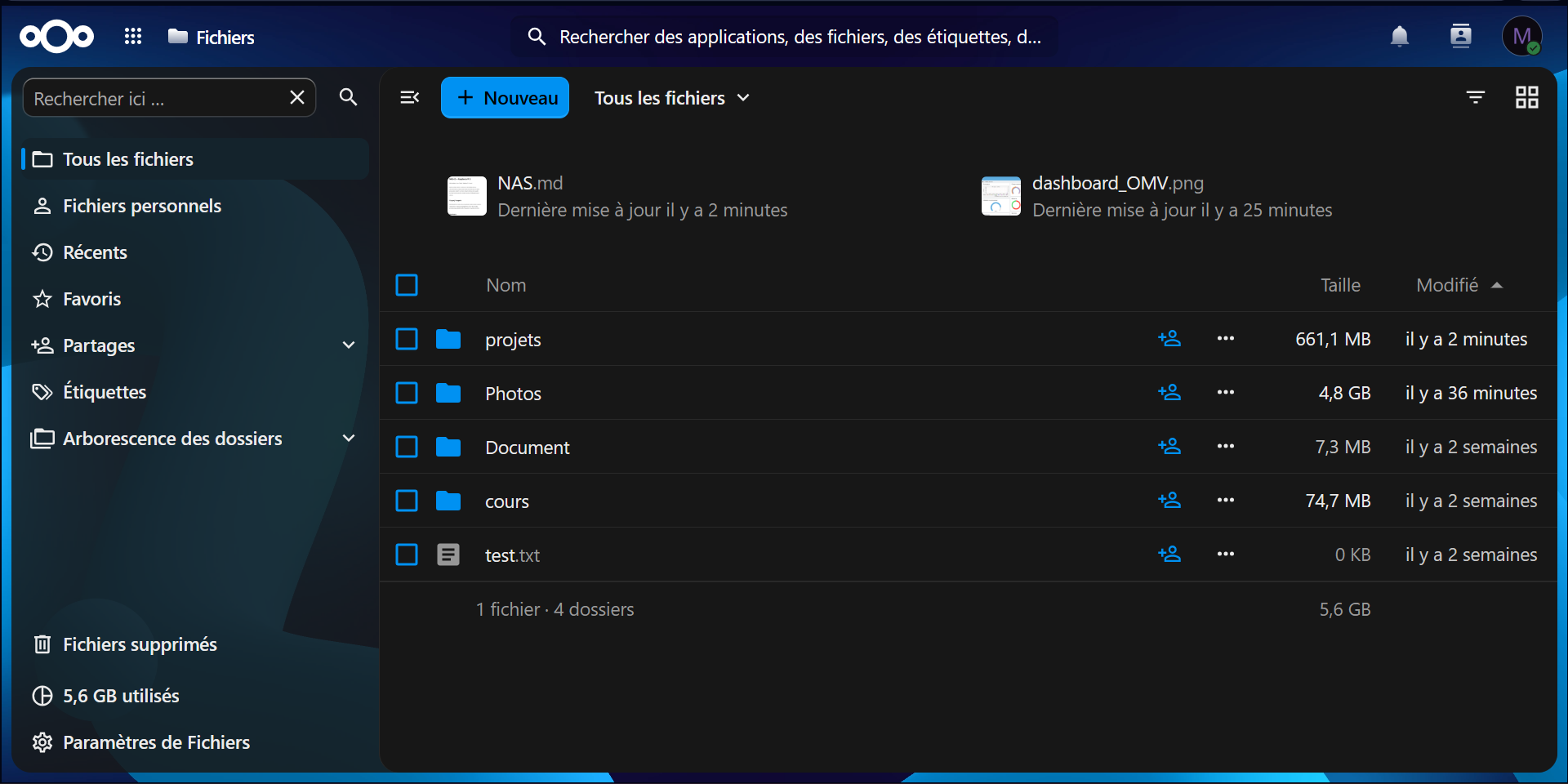 Interface web Nextcloud